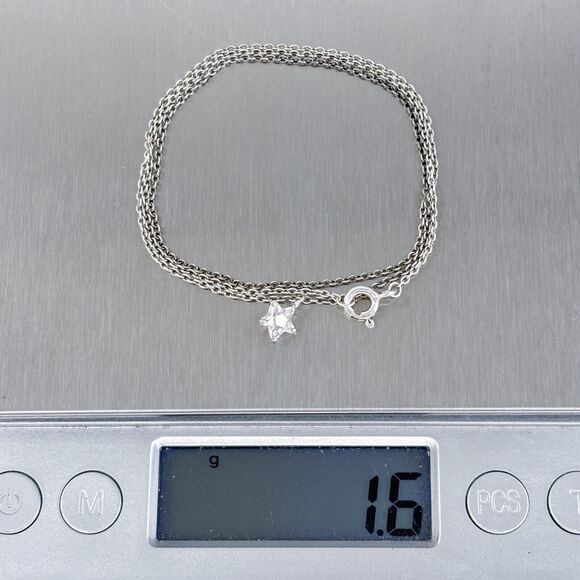 Vintage Sterling Silver 925 0.7mm Cubic Zirconia Star Necklace 16.5" - Picture 4 of 4